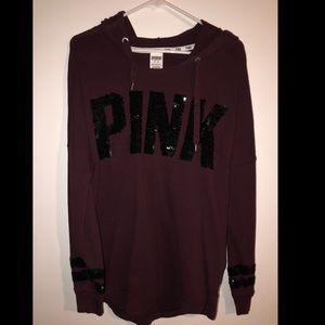 Victoria’s Secret Pink Brand Maroon Hoodie with Black Sequins